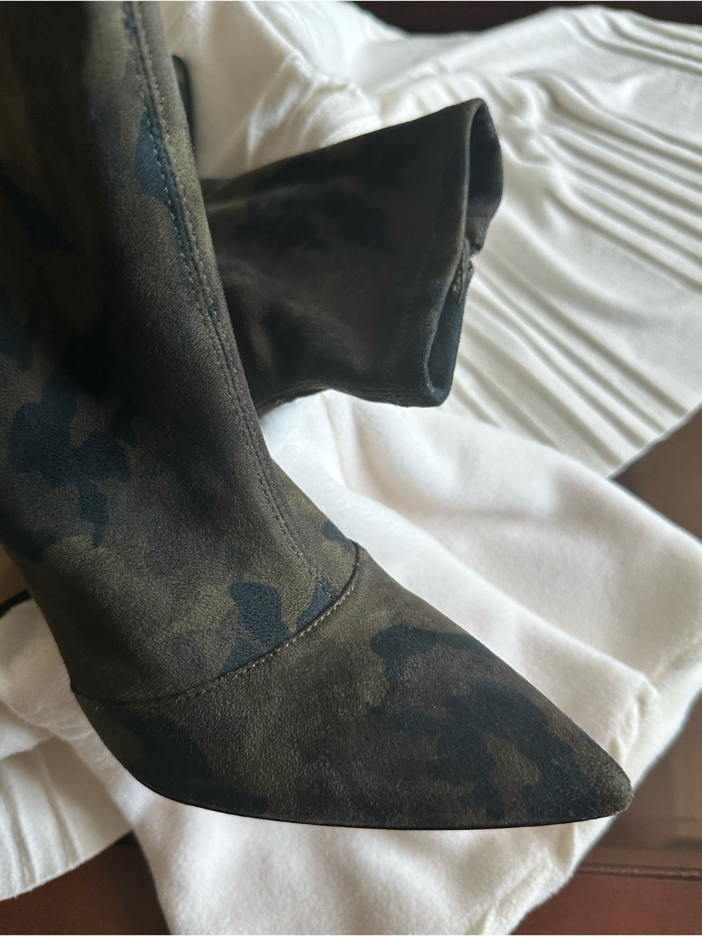 Jessica Simpson Camouflage Suede Pointed Toe Ankle Booties - Olive Green/Black
